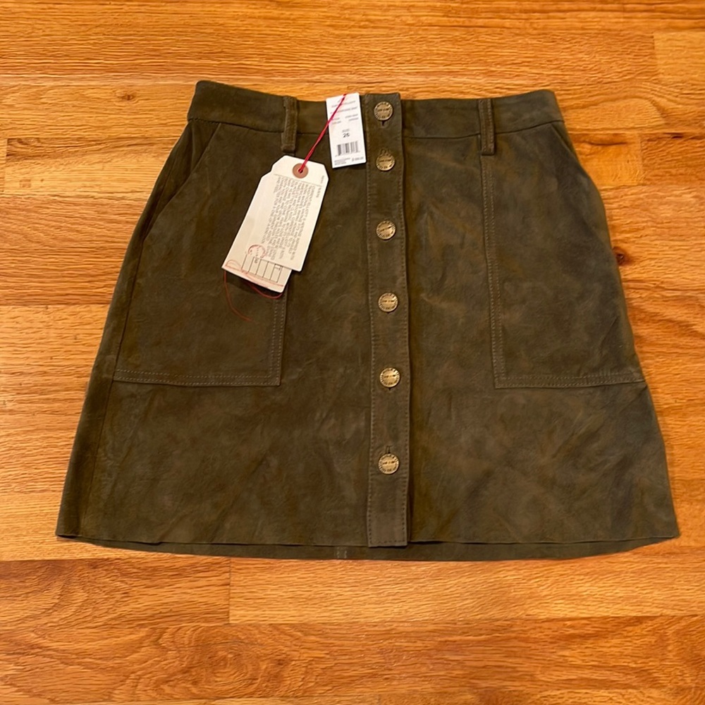 NWT Current/Elliott green suede skirt Size 26/0